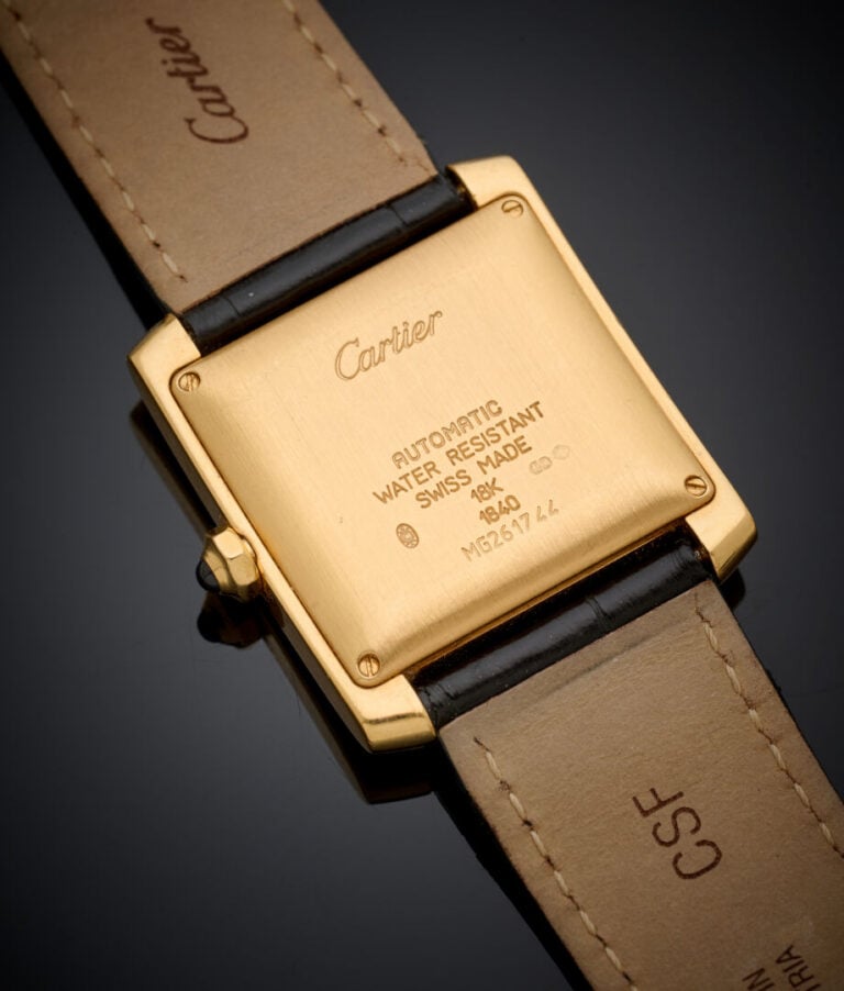 CARTIER - BRACELET MONTRE rectangulaire, modèle "Tank française" en or jaune (7…