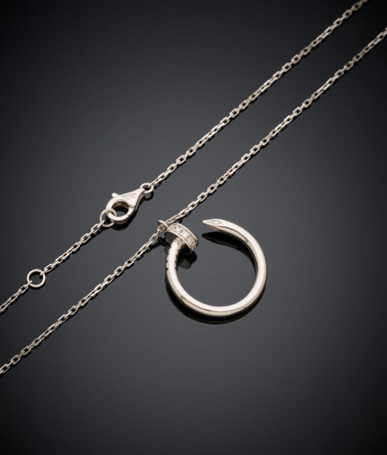 CARTIER - COLLIER "Juste un clou" et sa chaînette en or gris (750‰) partielleme…