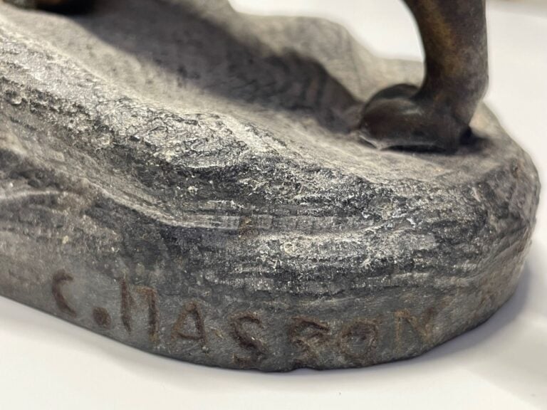 CHARLES MASSON (1822-1894) - Jaguar en chasse sur un rocher - Épreuve en bronze…
