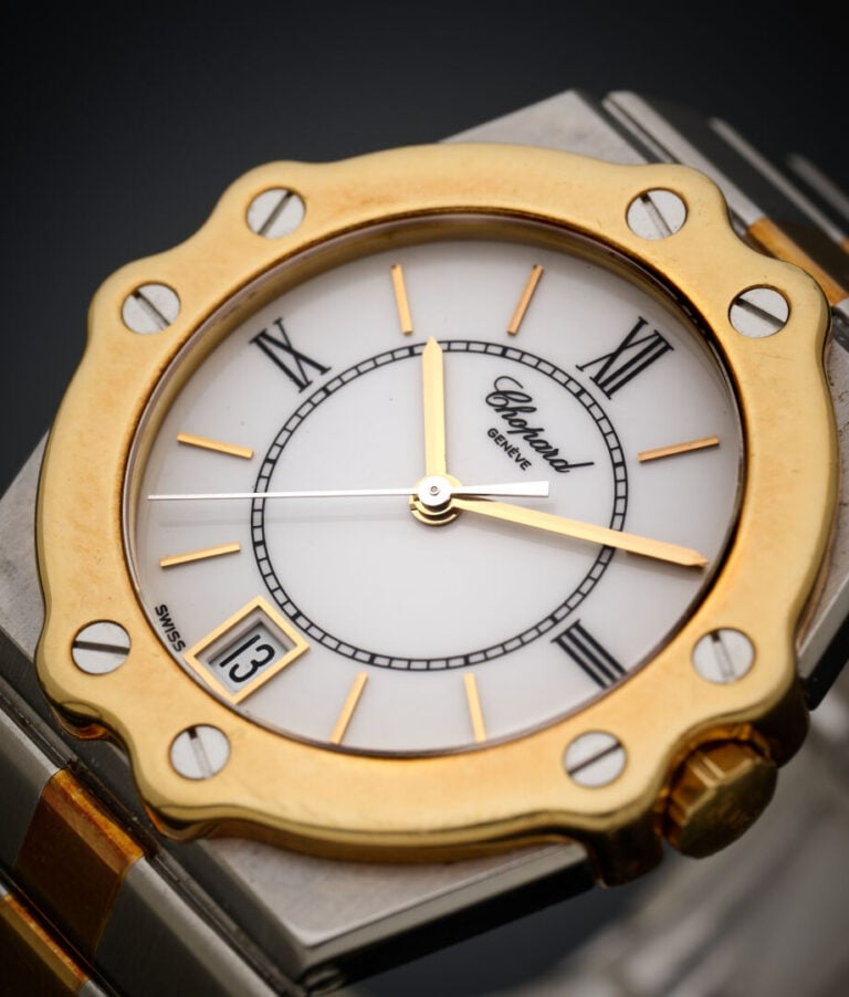 CHOPARD - BRACELET MONTRE grand modèle "Saint Moritz" en or jaune (750‰) et aci…