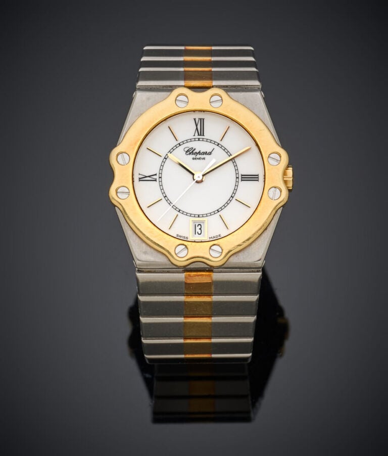 CHOPARD - BRACELET MONTRE grand modèle "Saint Moritz" en or jaune (750‰) et aci…