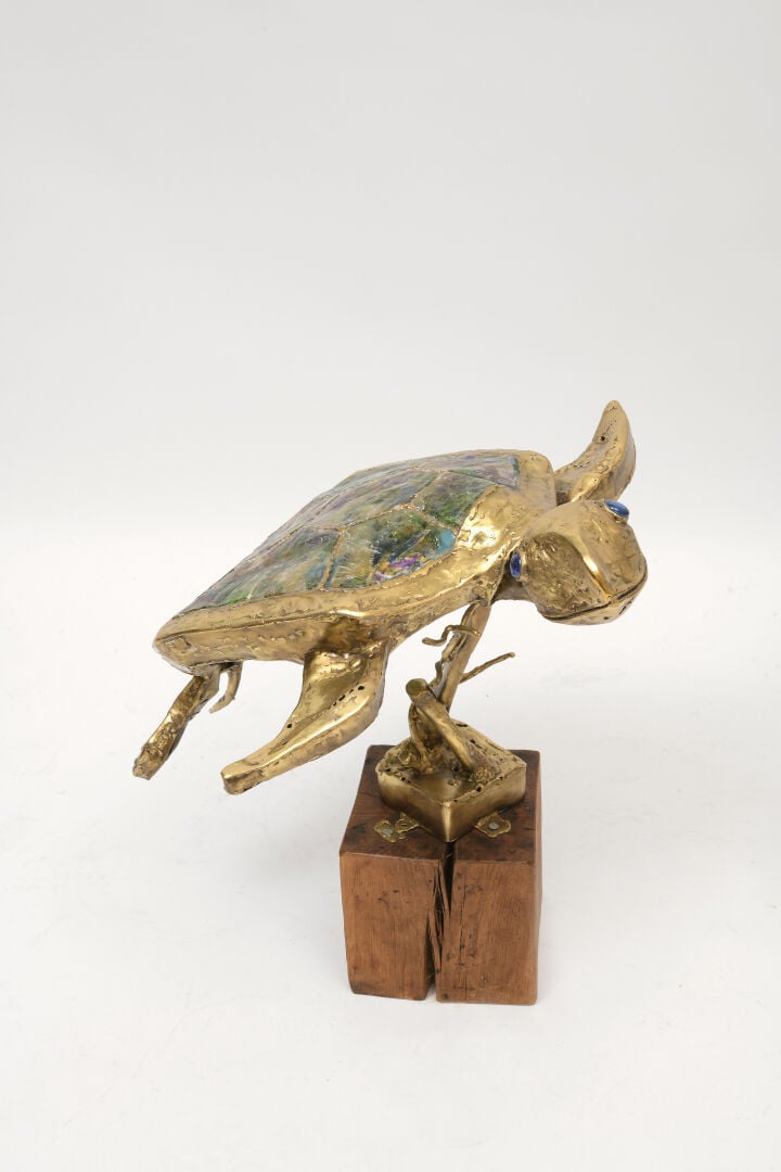 GILBERT LIBLIN (NÉ EN 1954) - Tortue - Sculpture en laiton patiné soudé agrémen…