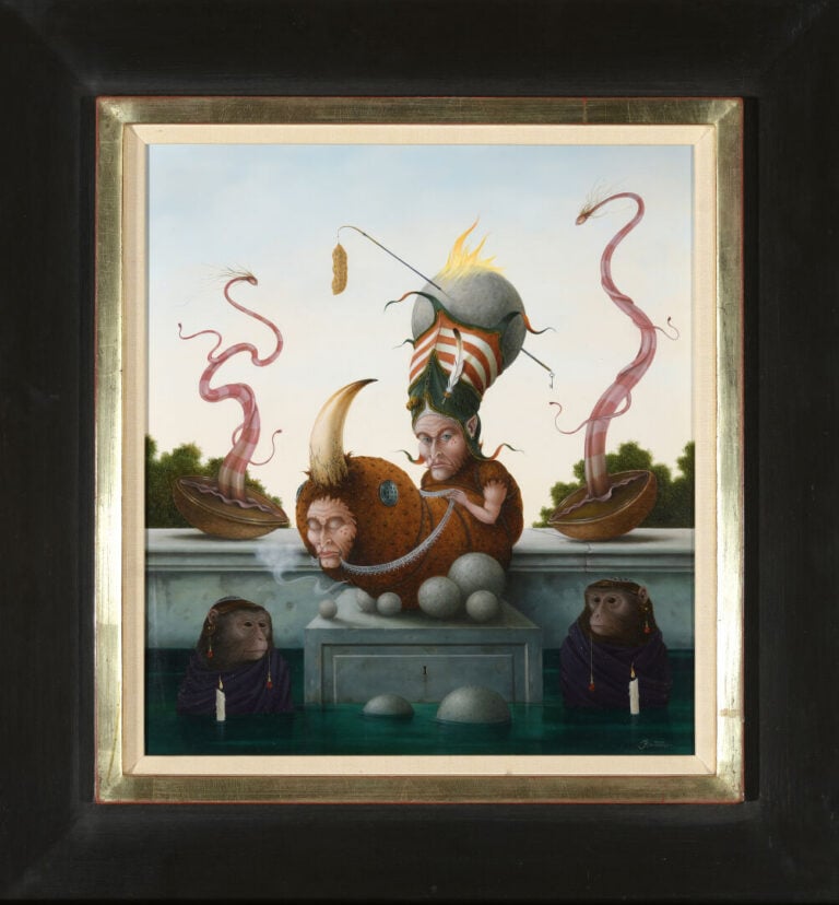 HANS KANTERS (NÉ EN 1947) - Homme limace et singes - Huile sur panneau - Signé…