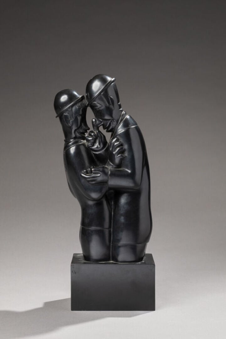 JEAN LAMBERT-RUCKI (1888-1967) D'APRÈS - Confidences - Bronze à patine noire, s…