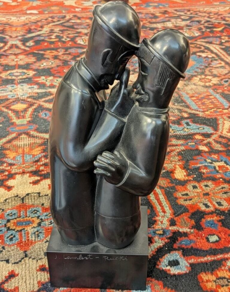 JEAN LAMBERT-RUCKI (1888-1967) D'APRÈS - Confidences - Bronze à patine noire, s…