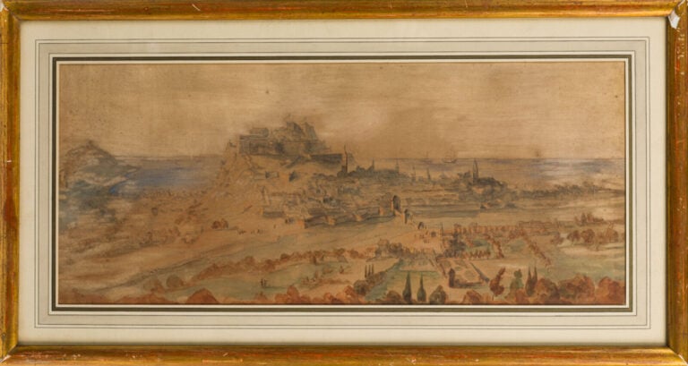 JOSEPH DABRAY - Vue de Nice en 1647 - Aquarelle sur papier - D'après un plan de…