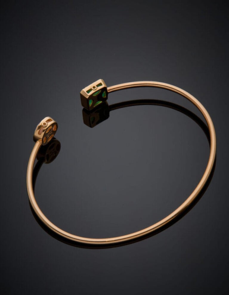 KORLOFF/ JE PLAY - BRACELET jonc " rond/carré" en or rose (750 ‰), diamants, op…