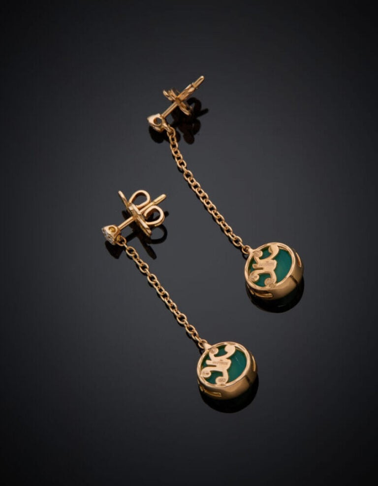 KORLOFF/ JE PLAY - Paire de boucles d'oreilles "rond" en or rose (750 ‰) , agat…