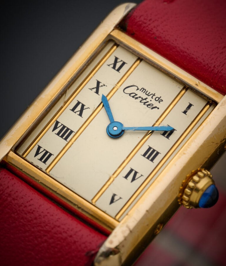 Must de CARTIER - BRACELET MONTRE, rectangulaire de dame, modèle «Tank», en ver…