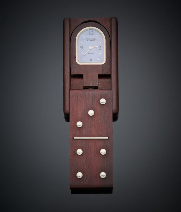 VAN CLEEF & ARPELS - MONTRE DE POCHE "Domino" rectangulaire en bois d'amourette…