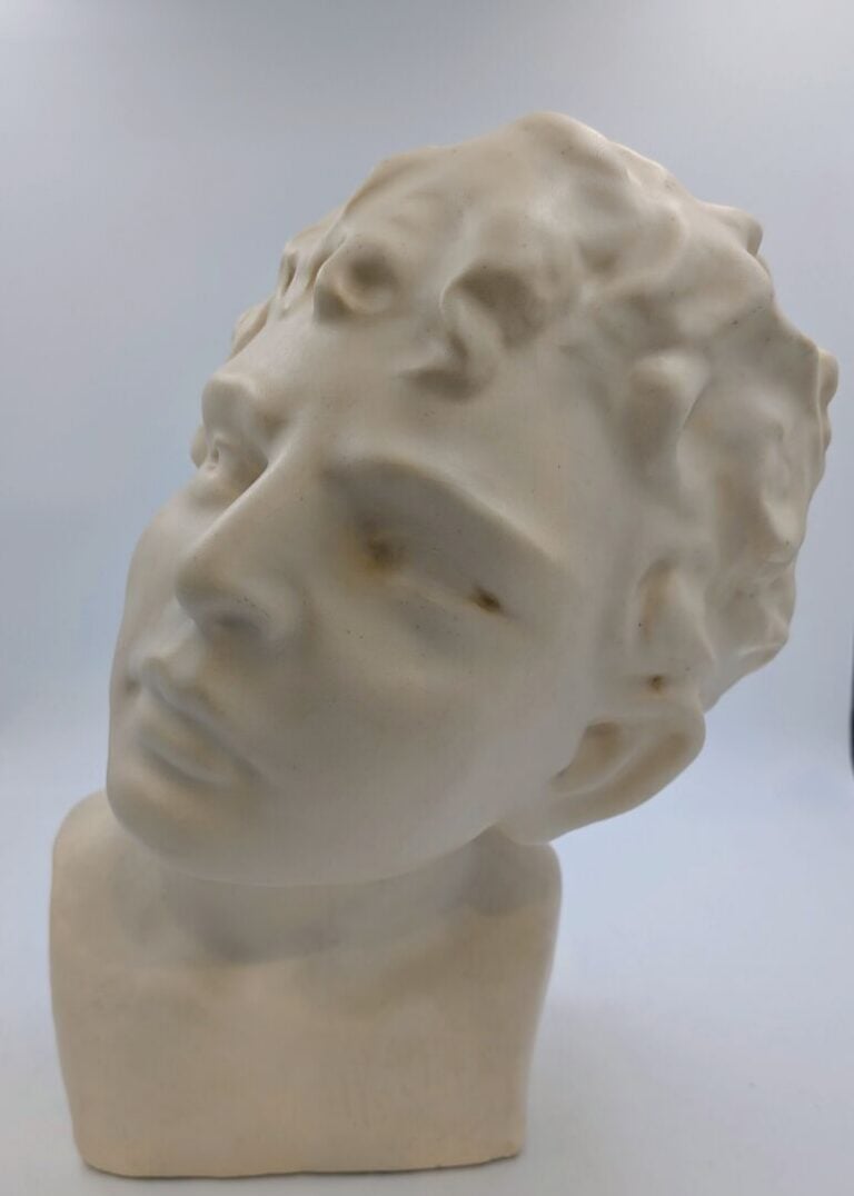 CARRON - Buste de jeune homme en biscuit - Signé - H : 30 cm