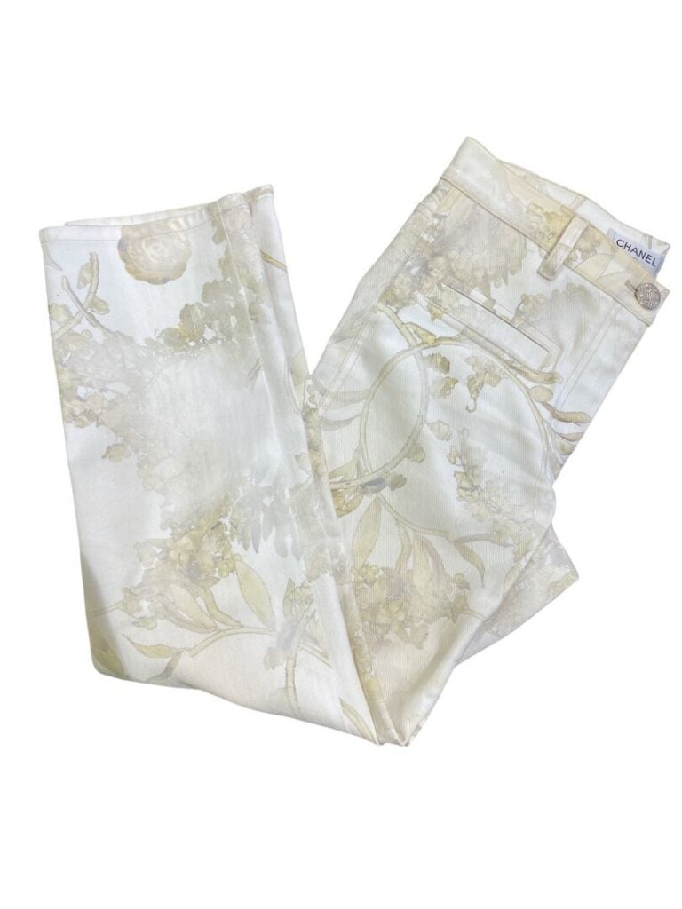 CHANEL - Pantalon en coton couleur crème imprimé floral - Taille 38 - (petites…