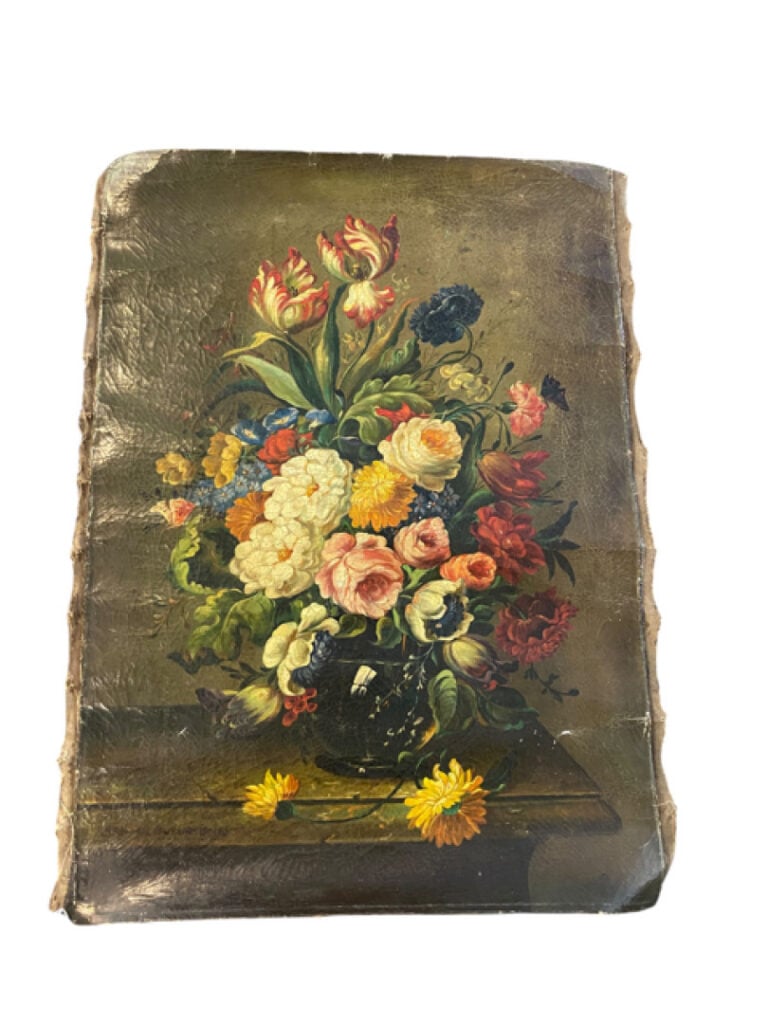Ecole hollandaise - Bouquet sur un entablement - Huile sur toile (sans châssis)…
