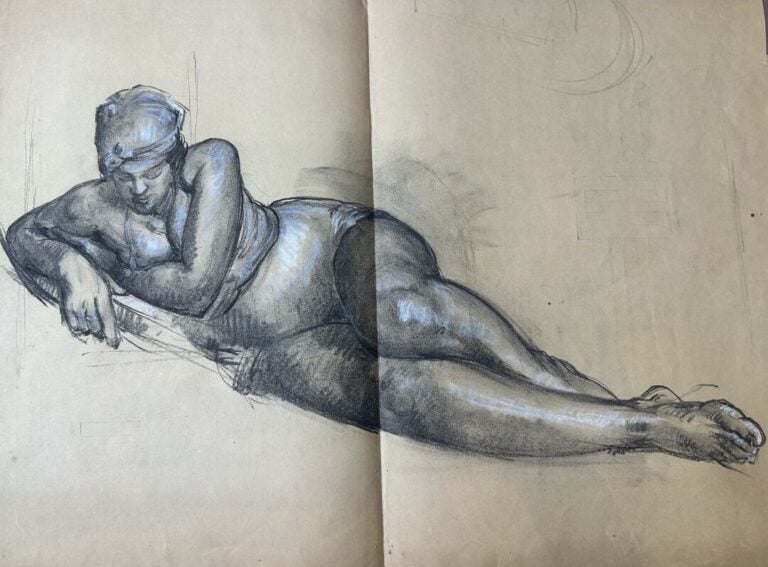 Ecole moderne - Ensemble de dessins et lithographies : - Gouache sur papier Nat…