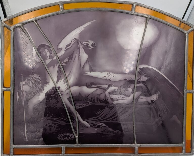 G.FERRY à Nancy - Vitrail à décor en grisaille gravé à l'acide représentant Jés…
