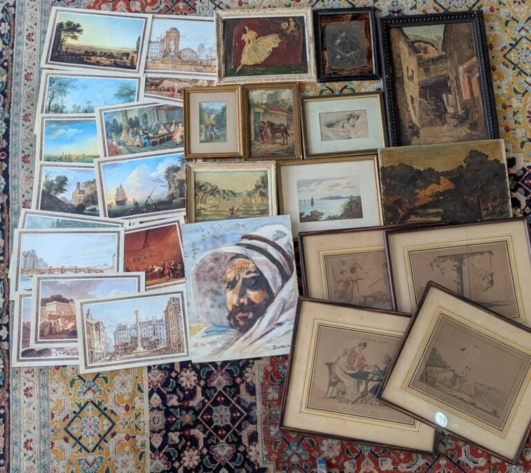 Manette de tableaux, gravures et dessin divers
