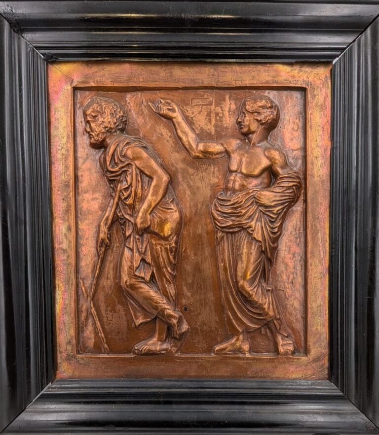 Paire de bas-reliefs en cuivre d'après l'antique, l'un représentant Bélisaire e…