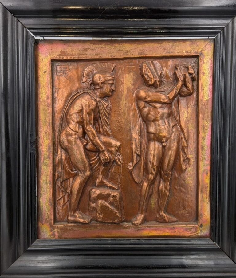 Paire de bas-reliefs en cuivre d'après l'antique, l'un représentant Bélisaire e…