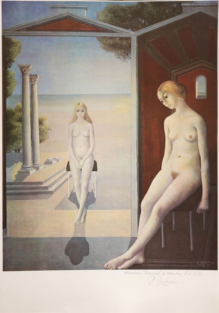 Paul DELVAUX (1897-1994) - Femmes nues assises aux colonnes corinthiennes - Lit…