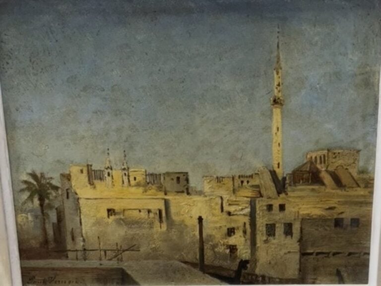 Paul VERNON (1796-1875) - Vue de ville orientale (Istanbul ?) - Huile sur panne…