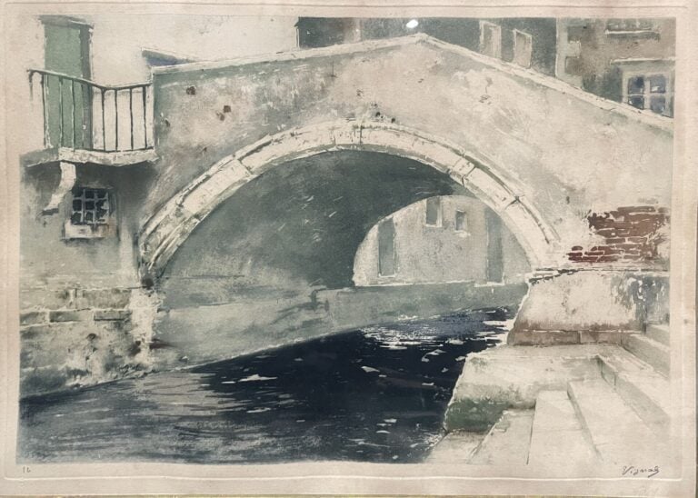 Pierre VIGNAL (1855-1925) - "Pont blanc à Venise" et "Terrasse à Etex" - Deux a…