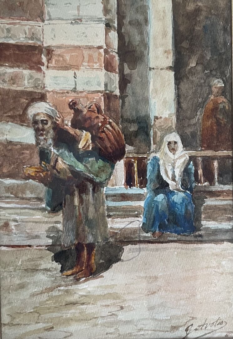 Réunion deux aquarelles orientalistes - Signées chacune de deux artistes différ…
