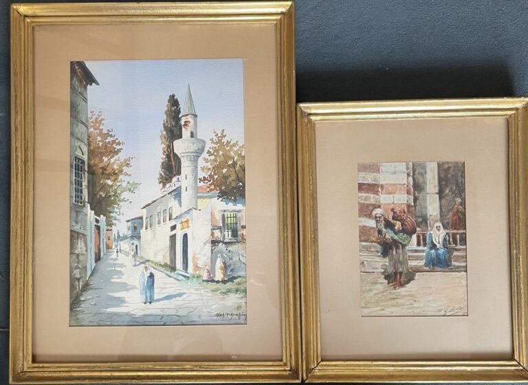 Réunion deux aquarelles orientalistes - Signées chacune de deux artistes différ…