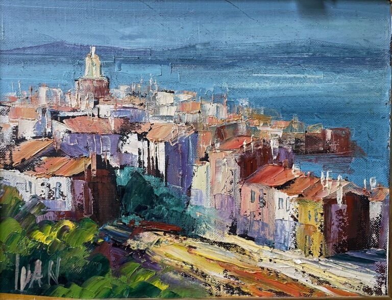 YVAN (XXe) - Vue présumée du village de Saint-Tropez - Huile sur toile - Signée…